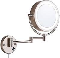Vista 1 de Espejo de maquillaje Cavoli, para baño con luz LED, soporte de pared, Nickel