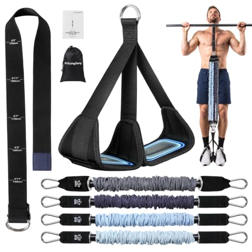 Image of ALongSong Pull Up Assistance Bands with Foot Support Pedal - Upgraded Heavy Duty Resistance Bands Adjustable Weight /Height with Bands&Measured Strap for Strength Training Home Gym