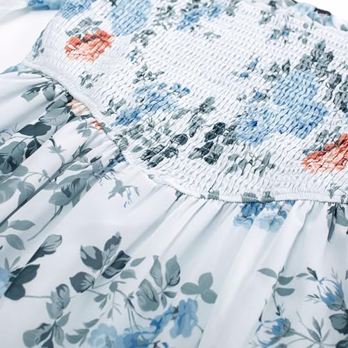 Image of Scarlet Darkness Floral Dress for Women Summer Puff Sleeve Square Neck A Line Flowy Wedding Guest Tea Party Dresses