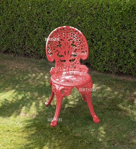 Image of BRISHI Cast Aluminium Garden Patio Seating Chair and Table Set for Balcony Outdoor Furniture with 1 Table and 4 Chair Set (Red)