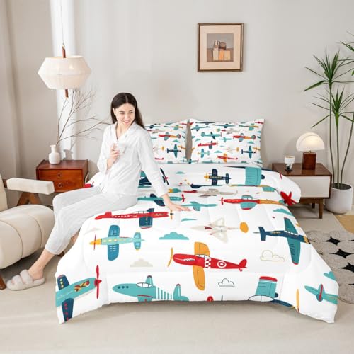 Image of Feelyou Aircraft Bedding Set Full Size for Boys Kids Children