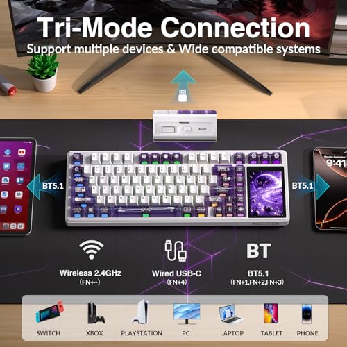 Image of Aula L99 Wireless Mechanical Keyboard with Smart Touch Screen,Tri-Mode Hot Swappable Custom Gaming Keyboard,RGB Backlit,PBT Keycap,Gasket Mount Creamy Sounding Computer Keyboards for Office PC,84 Keys