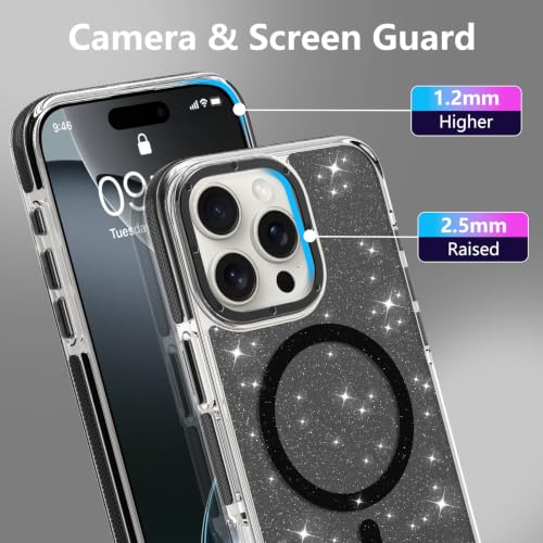 Image of Magnetic Case for iPhone 16 Pro Max [Compatible with Magsafe] [Bling Glitter Fluorescent Design] [1 Screen Protector] Slim Translucent Matte Case for iPhone 16 Pro Max 6.9 inch 2024, Black