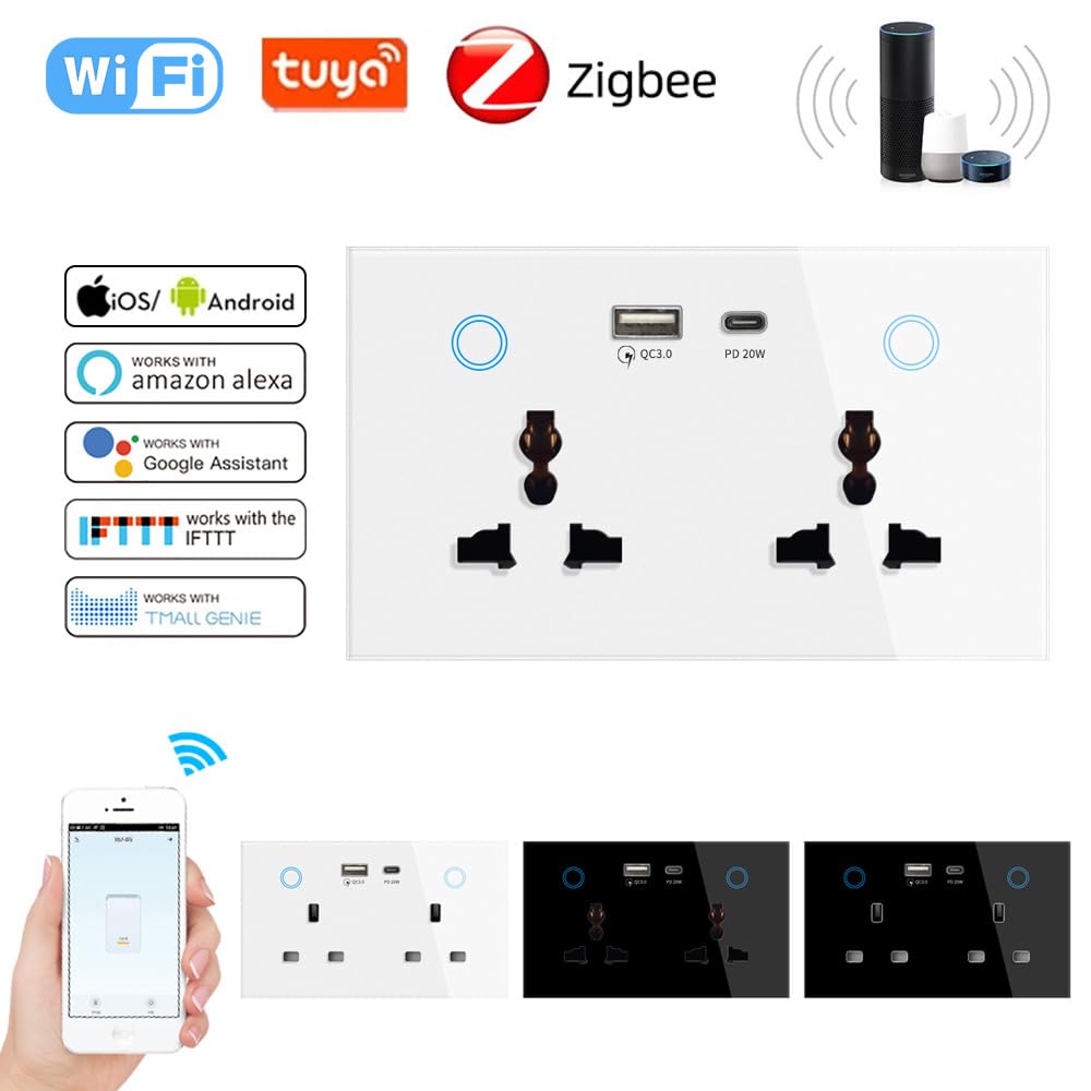 Zigbee Smart Wall Outlet 2 sockets 2USB Charging Port Compatible with Alexa App and Voice Control ZigBee Hub — view 2