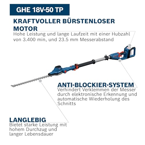 Bosch Professional 18V System Teleskop-Heckenschere GHE 18V-50 TP (2,5-m-Teleskopstange, 3.400 Hübe pro...