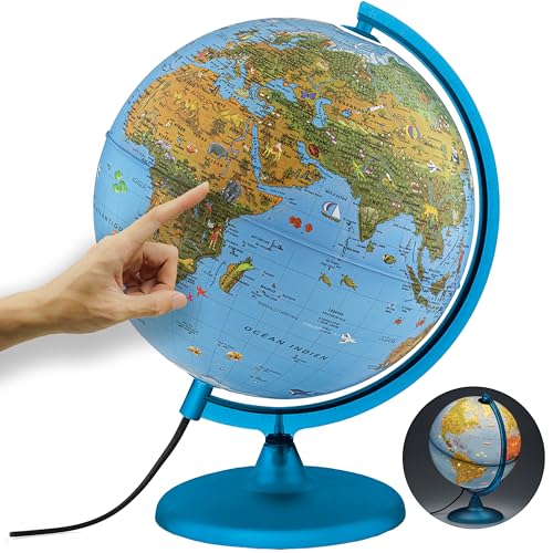 ORBIT Globes & Maps - Globe pour enfants - Globe de 30cm avec pied en plastique anti-choc, cartographie avec de nombreuses illustrations, textes en français