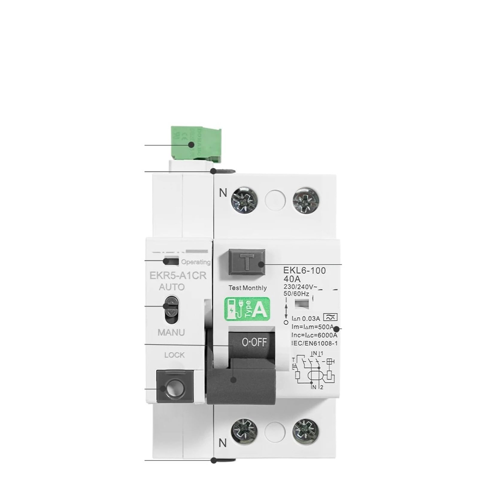 Disjoncteur à réenclenchement automatique 2P 63A 30mA EKR5