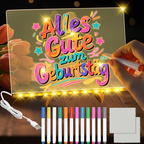 TZEKING Tableau Lumineux Message LED 30 x 20cm,Tableau Lumineux en Acrylique avec 12 Couleurs & Support Réglable,Tablette Lumineuse Dessin,Cadeau Créatif...