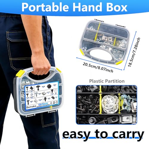 Image of 130Pcs Fender Fastener Screw & U Nut Clip Kit, Automotive Clips Fasteners Assortment, Universal Car Body Clips and Screws for Bumper Fender Trim Panel Engine Under Cover