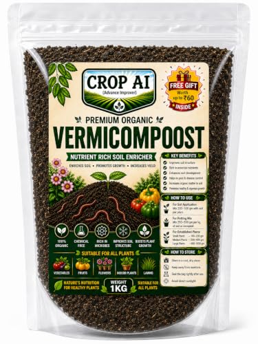 Crop AI Organic Vermicompost for Plants 1 Kg | Pure Earthworm Compost Manure Rich in Micronutrients | Natural Plant Food for Indoor, Outdoor Flowering & Home Garden