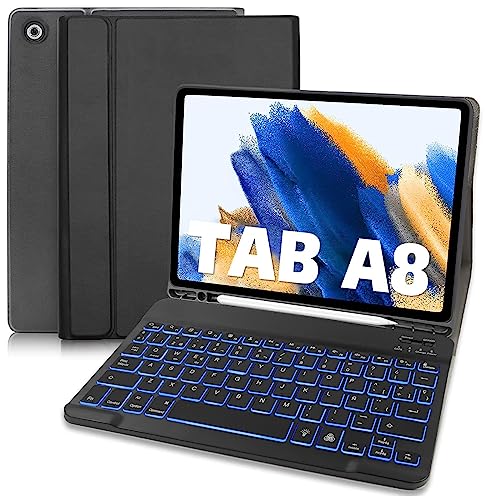 TENGWUDZ Samsung Galaxy Tab A8 Funda Teclado Español Ñ, Bluetooth Inalámbrico 7 Colores Iluminado...