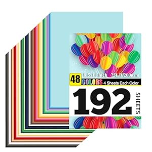 OcePor 192 Sheets 200gsm/75lb Colored Cardstock 48 Colors, 8.5×11 Color Cardstock Bulk, Assorted Colors Construction Paper for Printing, Card Making, Die Cutting, Crafts, Scrapbooking, Party