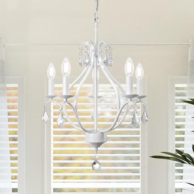Tochic Matte White Farmhouse Chandeliers Light, 5-Light Classic Candle Ceiling Hanging Light Fixture Modern Pendant Lighting for Kitchen Island, Dining Room, Living Room, 18.74" D