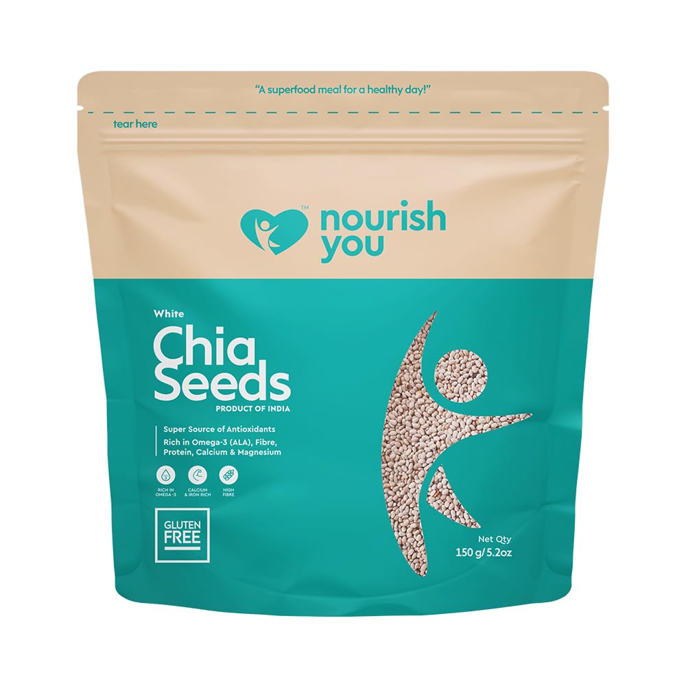 Nourish You Raw White Chia Seeds 150G | Gluten Free | Super Source of Calcium, Protein Fibre & Antioxidant | Enriched with Omega 3 & Zinc | Diet Food | SuperFood | Pack of 1