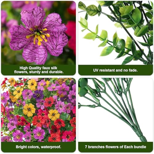 Image of Artificial Flowers Bunch Daisy with Eucalyptus Leaves - Fake Plants for Outdoor & Indoor Decoration (12 Bundles, Multicolor)