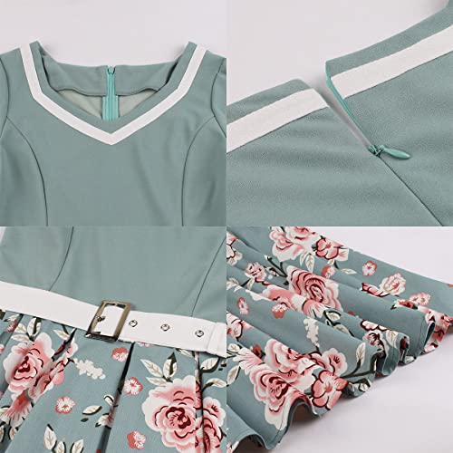 Image of Women 1950s Vintage Short Sleeve Peter Pan Collar Retro Swing A Line Midi Summer Dress Cocktail Party Evening Prom Gown