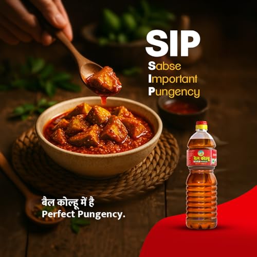 Image of Bail Kolhu Kachi Ghani Mustard Oil | Cold Pressed Sarso Tel (500ml, 1L, 2L, 5L) (500ml Bottle)