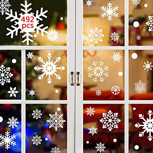 UMIPUBO Noël Autocollants Fenetre Stickers 492 Flocons De Neige Autocollants PVC Autocollants DIY Fenetre Décoration Amovibles Electrostatique Stickers (A)