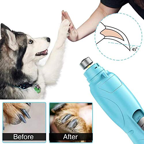 RUCACIO Dog Nail Grinder Electric Pet Paw Clipper Trimmer for Small Medium Large Breed Dog Cat Paws Grooming & Smoothing - Professional 2 Speed Electric Recharging Animals Nail Grinder - Thumbnail 6