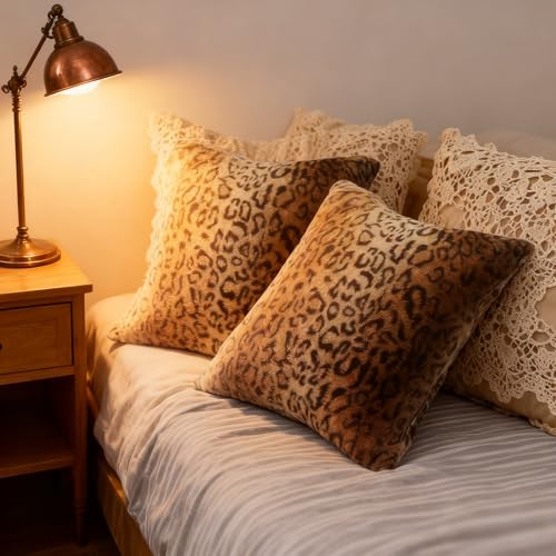 Image of Faux Fur Throw Pillows Decorative Couch Pillow Covers Leopard 20x20
