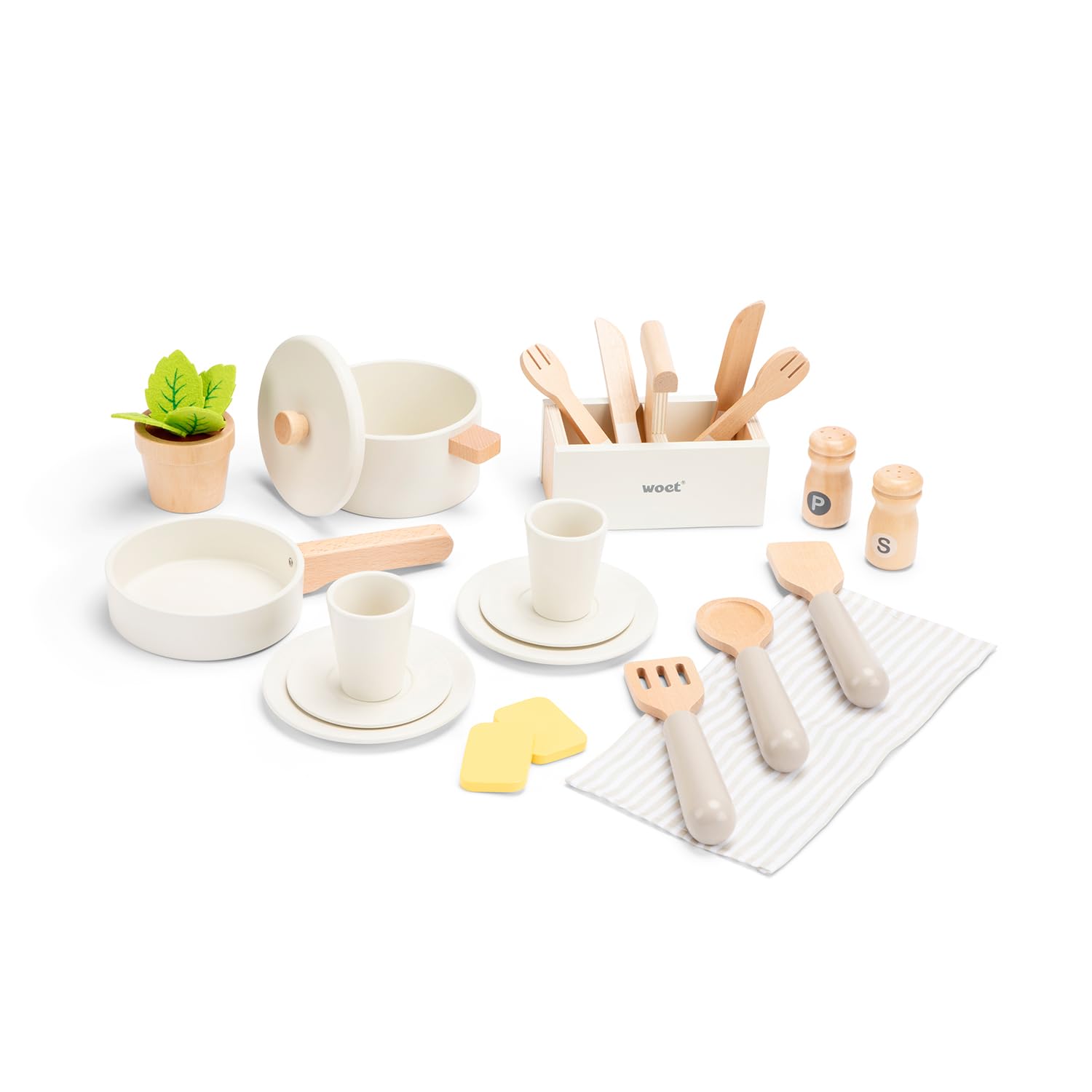 Woet® Cucina Giocattolo in Legno con Lavastoviglie per Bambini - Forno, Lavandino e 23 Accessori - Set Chef di Imitazione - Dai 3 Anni in Su