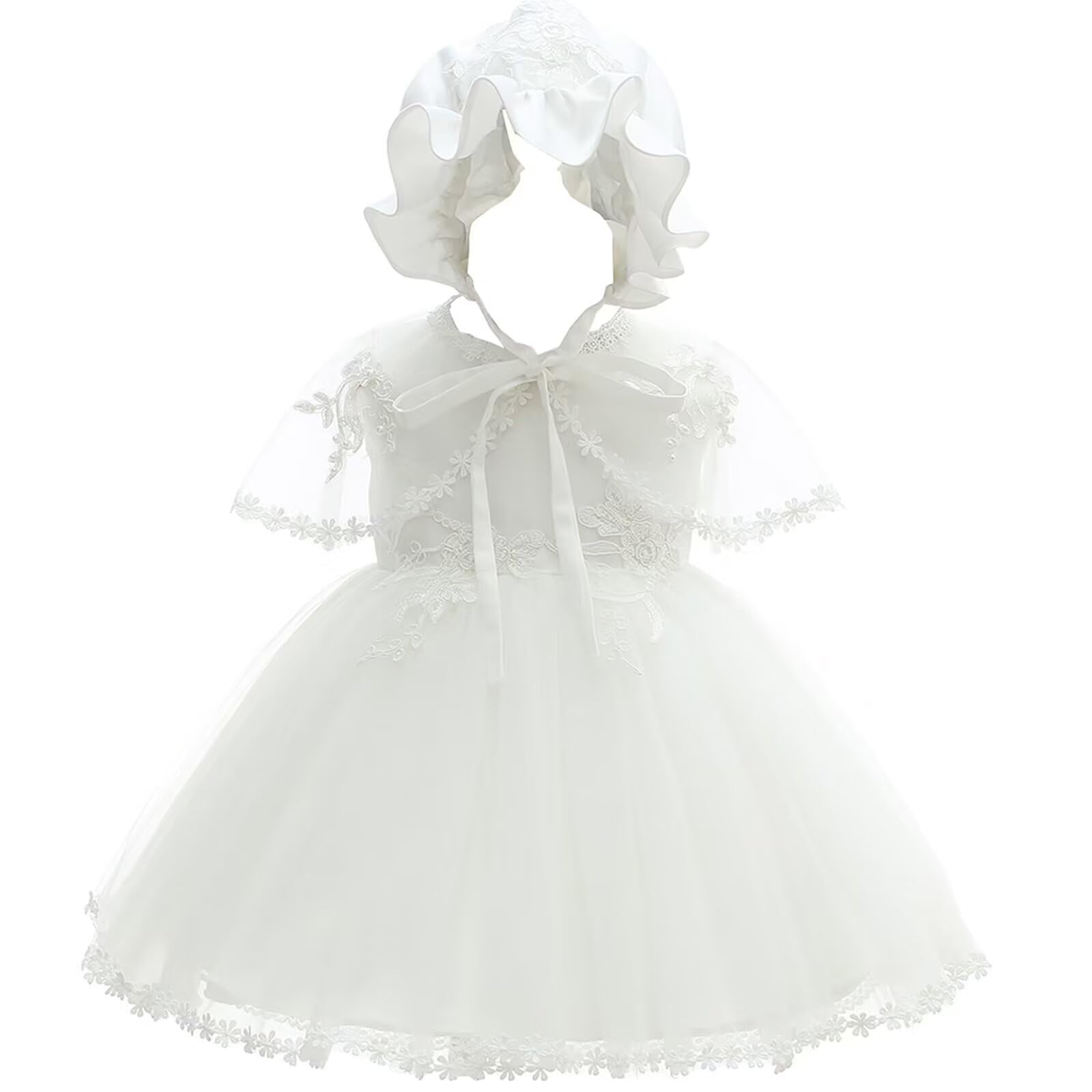 Bebé Niñas Blanco Bautizo Vestido Con Capota Recién Nacido Bautizo Vestido de Encaje para Boda Cumpleaños