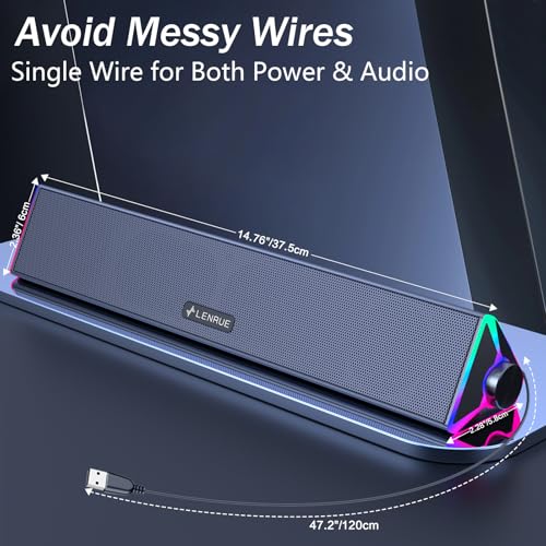 Image of LENRUE Computer Speakers for Desktop,PC Speakers with Single USB for Power and Stereo Sound,Touch Lights Gaming Speakers Sound bar for Desktop PC Laptop(USB-C Adapter Included)
