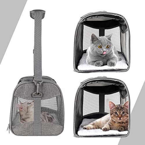 Image of Cat Carrying Case - Pet Carrier Airline Approved, Protable and Breathable Pet Travel Carrier Removable Fleece Pad, Collapsible Cat Carrier Dog Carrier for Medium Cats Small Cats Dogs (X-Large, Grey)
