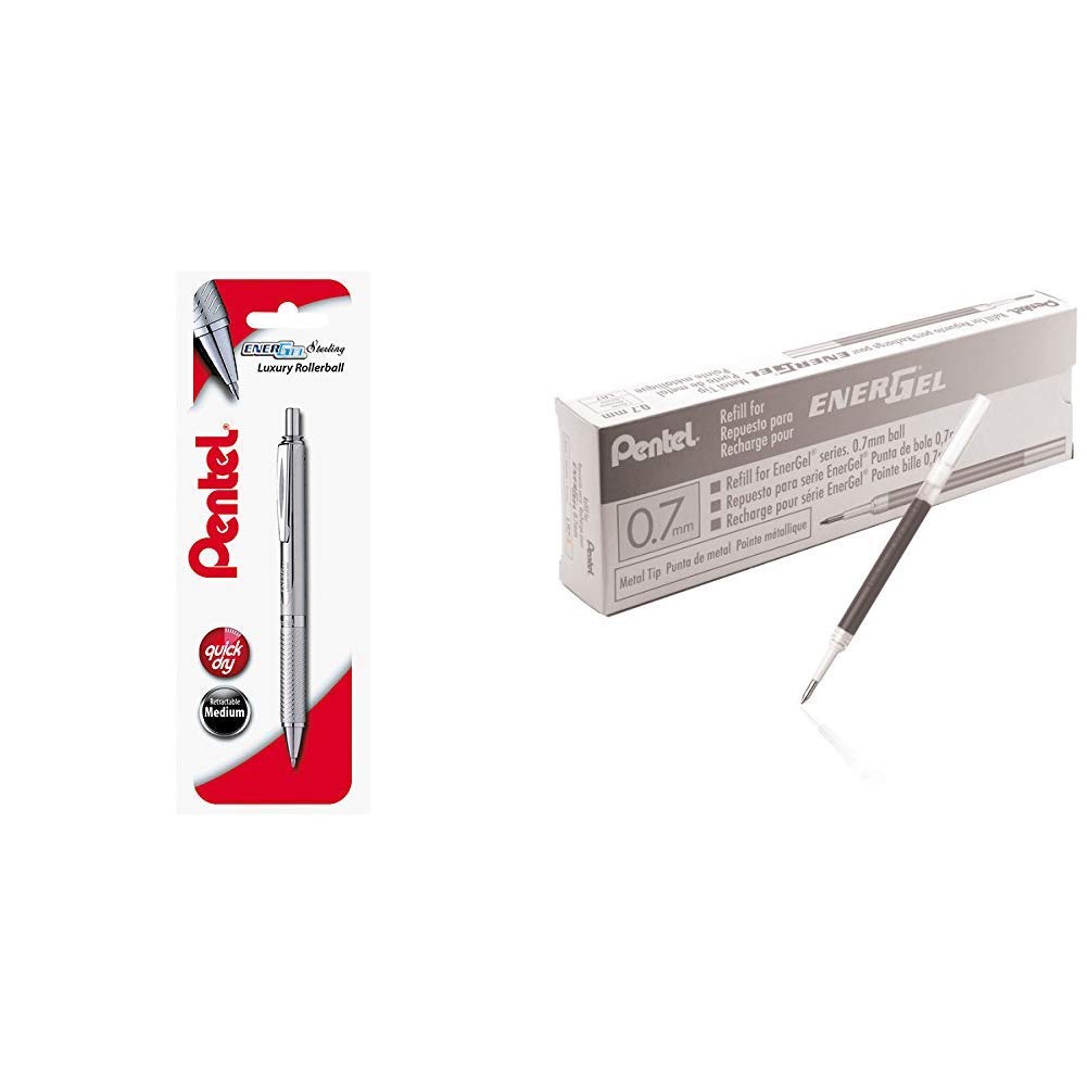 Pentel Energel Sterling Executive Pen &Liquid Gel Refill - Black (Box of 12 Refills)