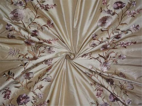 Tissu taffetas de soie beige doré au mètre, broderie de soie 137cm pour couture