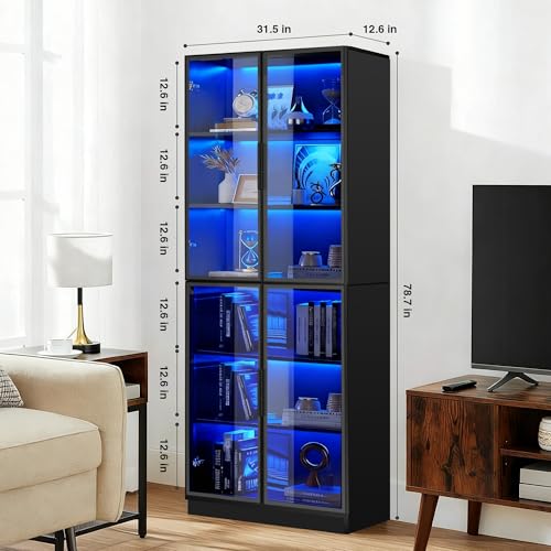 50% Off Black Display Cabinet with Multi-Color LED Lighting - Image 3
