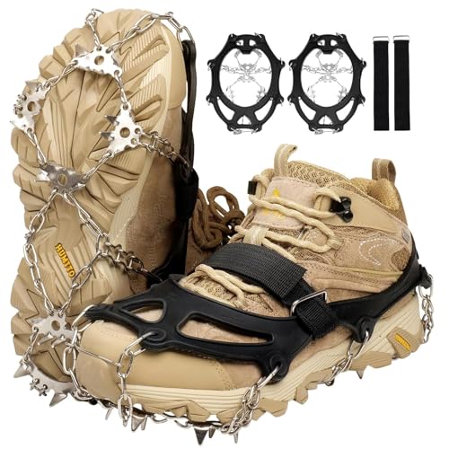 Yanbaozi Steigeisen für Wanderschuhe, Schnee, Griffe, Schneespikes, Grödel Eisspikes mit 23 Edelstahl Zähne Verdickte Schuhkrallen, Schuhkrallen für Gehen, Joggen, Angeln, Wandern