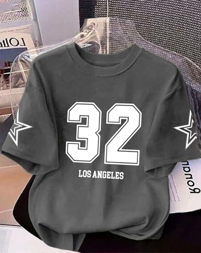 Image of Women's Typography Round Neck Cotton-Blend T-Shirts, Oversized Drop Shoulder Boho Style T-Shirt