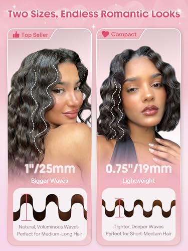 Image of SHEGLAM Pink Beach Wave Hair Waver 0.75 inch - Lightweight Dual Voltage Crimper for Women, Smart Timer Double Barrel Tool with Adjustable Temps & Anti-Scald for Mermaid Waves on Short Hair