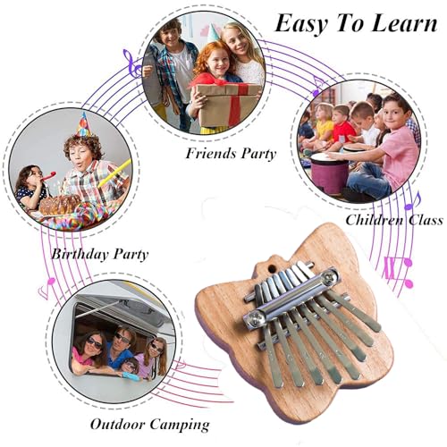 Image of Mini Thumb Piano, 8-Note Wooden Kalimba, Portable Musical Instrument for Travel & Stress Relief, Butterfly-Shaped Thumb Piano for Adults & Beginners