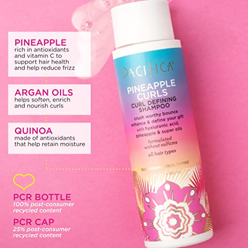 Pacifica Beauty, Pineapple Curls Curl Enhancing Natural Shampoo, For Curly, Coily, & Textured Hair Types, Fresh Pineapple Scent, Hyaluronic Acid + Argan Oil, Silicone Free, Vegan + Cruelty Free #TOP1