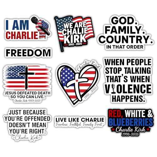 BAVAHA (10pcs-3in) Freeedom Charlie Kirk Stickers Pack I am Charlie Kirk Car Decal Conservative Patriotic Stickers Inspirational Quote Republicans Gifts Decorations Car Water Bottle Laptop Helmet