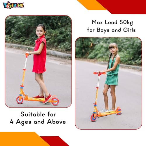 Image of Toyshine Jumbo 2 Wheel Runner Scooter with Anti Slip ABS Base Aluminium Structure Height Adjustable Handlebar Foldable Max Load 50kg for Boys and Girls Ages 4 and Above - Orange