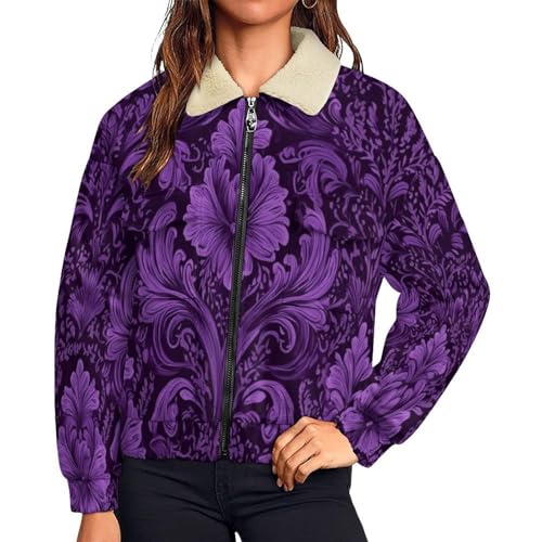 Veste polaire femme brocart violette veste d'hiver chic