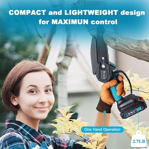 Image of Mini Chainsaw Cordless 6 Inch, Electric Chain Saw, Cordless Small Chainsaw, Battery Powered Hand Saw With Security Lock for Trees Branches Trimming Wood Cutting