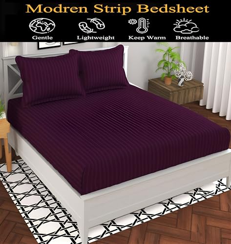 Image of 220 Cotton Feel Glace Cotton Double Bedsheet with 2 Pillow Cover (90x90 inch) Wine