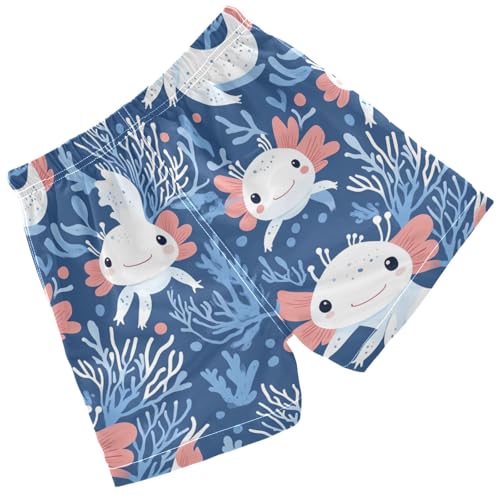 Pigsaly Boys Swim Trunks Cute Axolotls Blue Polka Dots Boys Board Shorts Swimsuit Swimwear Summer Bathing Suit 3T2