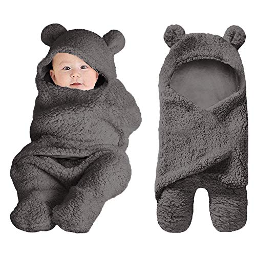 Image of XMWEALTHY Cute Baby Items Newborn Plush Nursery Swaddle Blankets Soft Infant Girls Clothes Dark Grey