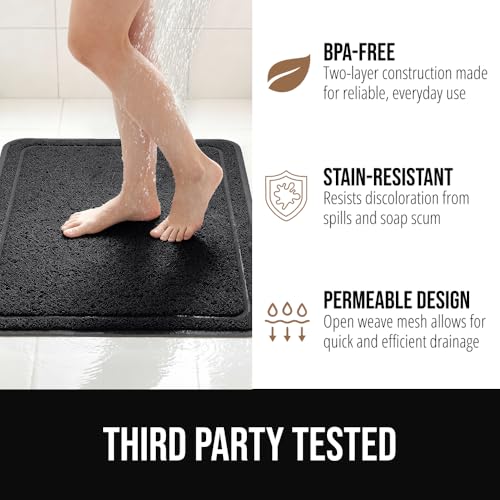 Image of GORILLA GRIP Exfoliating Bath and Shower Mat, Textured Backing, 30x16 Soft Loofah-Style Foot Scrubber for Outside or Inside Bathtub, Quick Dry Easy Drainage Tub Floor Mats, Bathroom Essentials, Black
