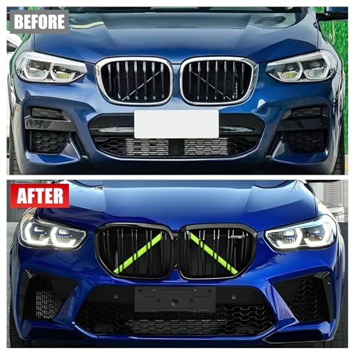 Image of V Brace Wrap Covers Compatible with BMW Grille Inserts StripesWrap | Green Grill Inserts Compatible with BMW G01 G02 G05 G06 G07 F15 F16 F25 F26 E70 For X3 X4 X5 X6 X7 Series Accessories