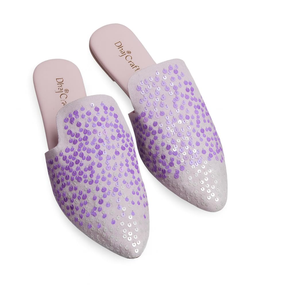 dhajcraft Lavender Sequin Hand Embroidered Mules – Stylish & Comfortable Footwear-picture-14