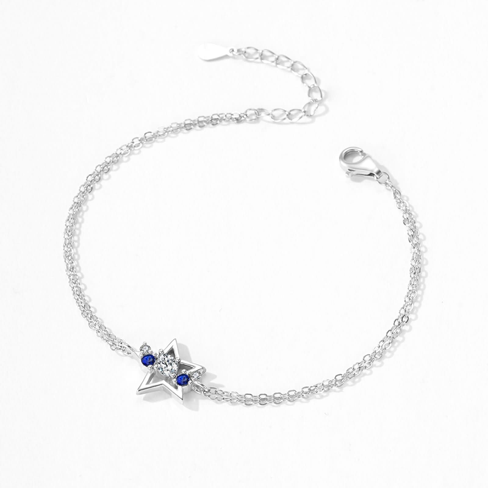 Pulsera de diamantes de doble capa para mujer con diamantes y zafiro, pulseras de oro de 18 quilates con dije de estrella para ella, oro blanco de 9 quilates, 14 y 18 quilates