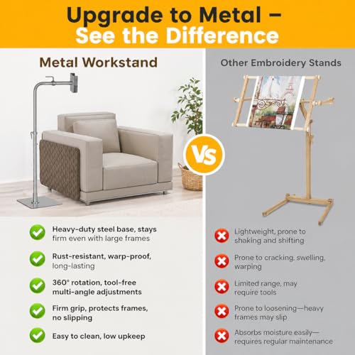 Image of MARGAR Workstand with Side Clamp, for Lowery Stand, Adjustable Cross Stitch Floor Stand, Rotating Needlepoint Stand, Fits Q-Snap Frames, and Scroll Rods up to 20 inch Wide, Heavy Duty Metal Construction