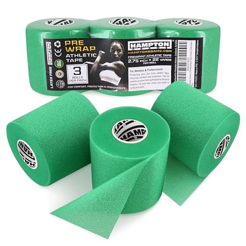 Image of Hampton Adams Pre Wrap Athletic Tape, Non Slip Grip, No Fray Underwrap | Foam underwrap for skin protection, Ankle, wrist & knee, Tape grip base layer, Hair tie for sports 2.75 in x 22 yd rolls