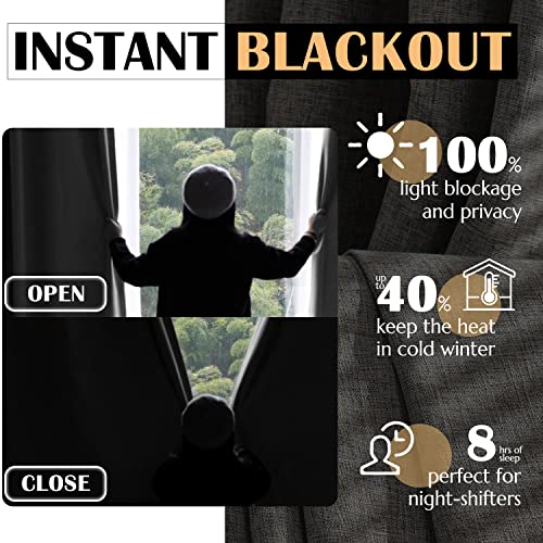 Jinchan 100% Blackout Curtains For Bedroom, 84 Inch Length Linen Textured Drapes For Living Room, Thermal Insulated Full Light Blocking Curtains, Grommet Top Window Treatments 2 Panels, Grey #TOP3